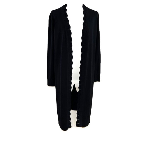 Cable & Gauge Open Front Duster Cardigan Size M Black Scalloped Edge Whimsigoth - Picture 1 of 8